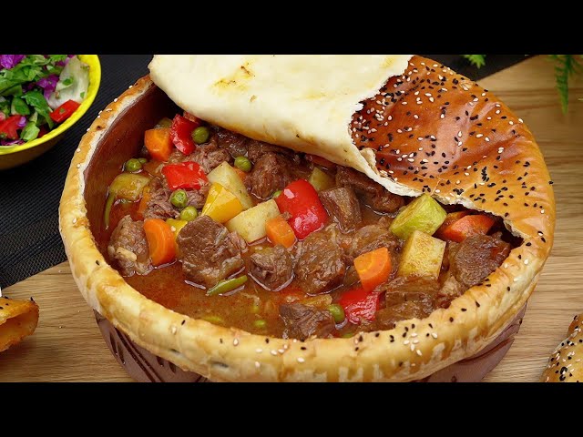 Meat pottery the most impressive dish 🔥 with bread and salad