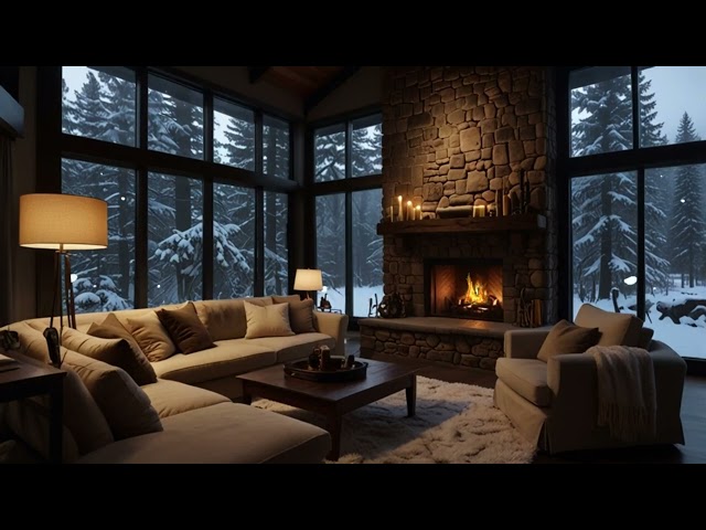 No Ads Fireplace Blizzard ASMR - Snow Storm Sound With Fireplace Burning For Deep Sleeping