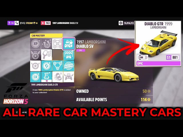 Forza Horizon 5 - All Car Mastery Skill Tree Cars & How To Unlock Them - Rare Cars Using Skill point