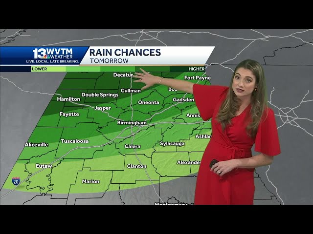 Tracking some rain in the Alabama forecast Wednesday, The weather is mild through Saturday before...