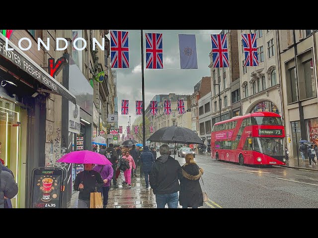 London Rainy Walk Tour | 4K HDR Virtual Walking Tour around the City |London Summer Street Walk 2023