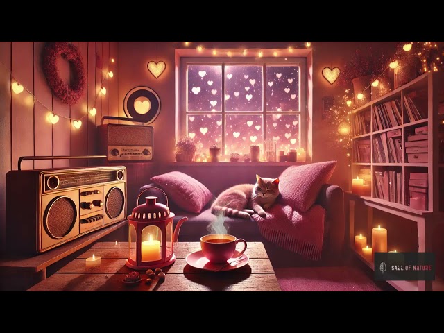 Cozy Pink Valentine’s Night 🐱💖 Soft Lofi Beats with a Sleeping Cat for Relaxation & Love