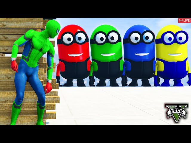 GTA 5 | Crazy Ragdoll - Spiderman On Rainbow Bridge With Minions (Funny Fails Compilations) 1