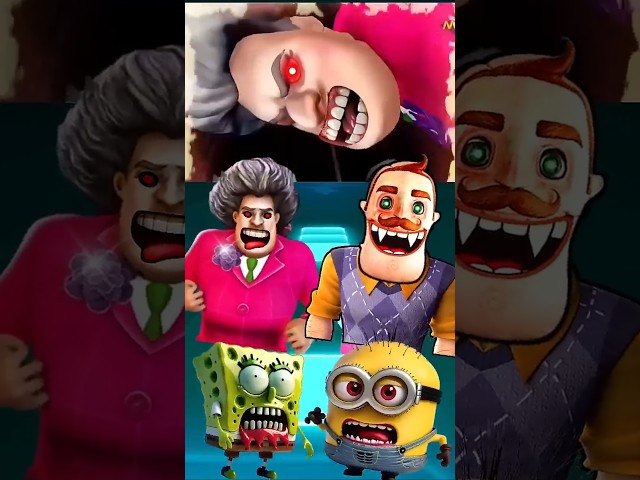 Scary Teacher 3D Hunter 🆚 Hello Neighbor Exe 🆚 SpongeBob 🆚 Minions x Coffin Dance #shorts #trending