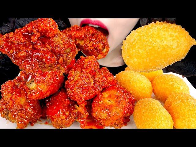 ASMR SPICY FRIED CHICKEN CHEESE BALLS 매운양념치킨 치즈볼 먹방 MUKBANG EATING SOUNDS 咀嚼音 | ZOEY ASMR