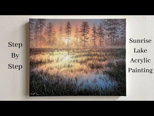 Lake Sunrise Reflection STEP By STEP Acrylic Painting