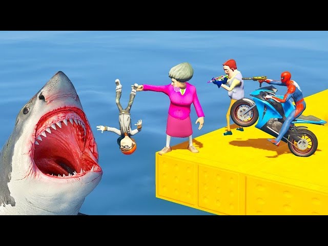 Scary Teacher 3D: Miss T vs Hungry Shark! 🦈 Spiderman's Revenge - Epic Game Animation #scary #games