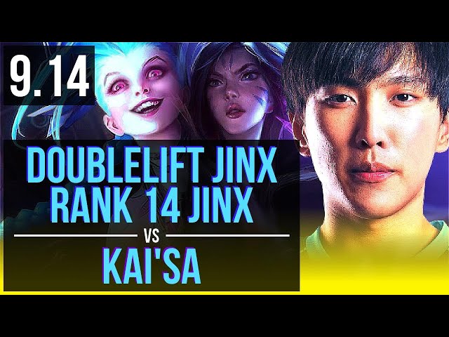 Doublelift JINX & Nami vs KAI'SA & Pyke (ADC) | Rank 14 Jinx, KDA 4/0/7 | NA Challenger | v9.14