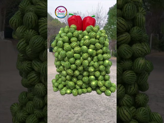 Create pairs of fruit and vegetable of the same type🍅🍊 colliding🥸 3D Special Effect