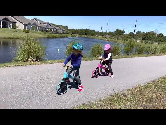 4 and 5 year old on Velo Pedal-less bikes