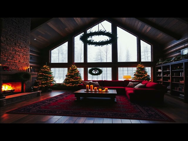 Cozy Christmas Ambience with Christmas Jazz Instrumental Music 🎄 Snowfall, Fireplace Sounds to Relax