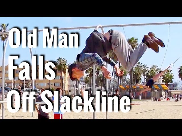 Old Man falls off Slack Line | Pranks People at the Beach!