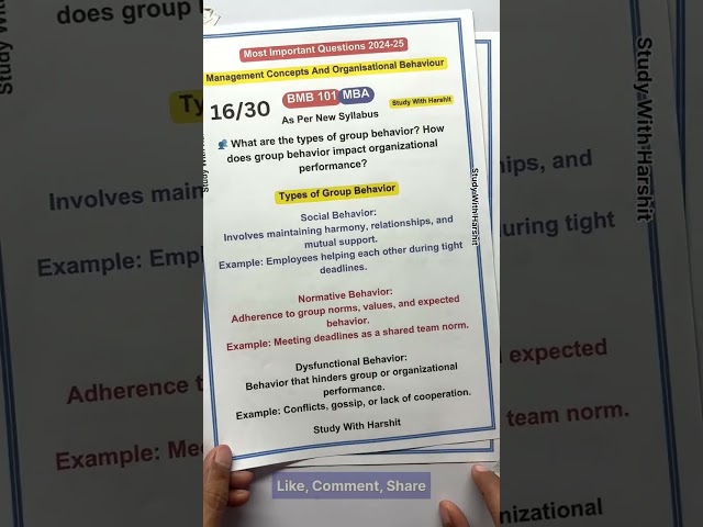 Management Concepts & Organisational Behaviour 📘 | Q&A Series 🔥 16/30 | Types Of Group Behavior 2025