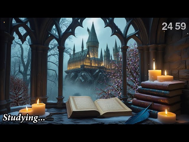 Harry Potter ASMR Study Ambience Pomodoro 25/5 | Rain Sounds & Harry Potter Study Desk