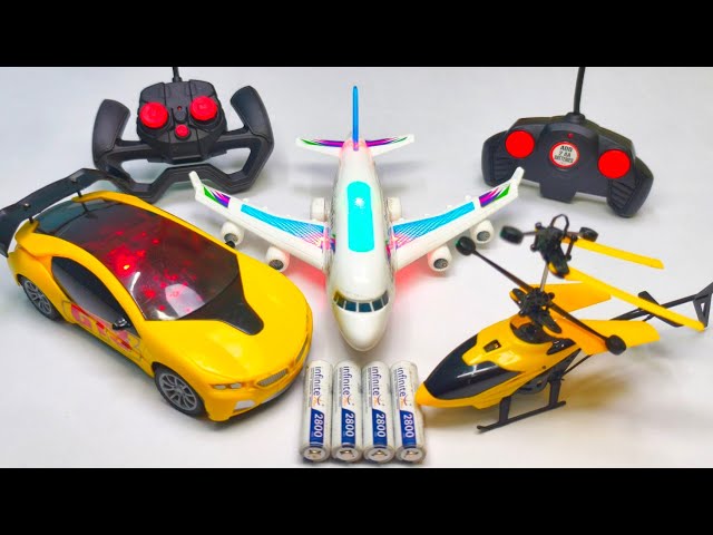 radio control airplane a380 and remote control racing rc car unboxing, jet plane, aeroplane, jet car