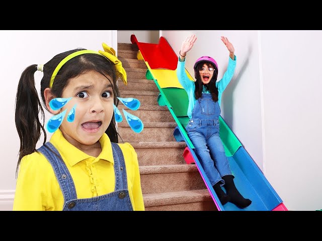 Ellie and Charlotte Stair Slide Adventure Safety and Sharing