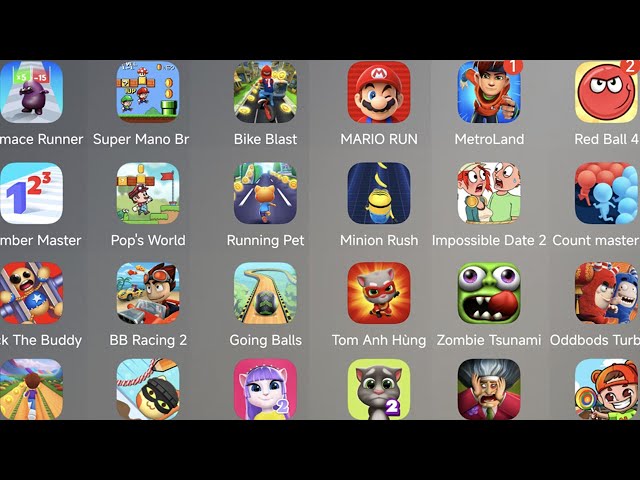 Tom hero Dash,Talking Tom & Friends,going balls,Oddbods Turbo Run,BB racing 2,zombie tsunami,Angela2