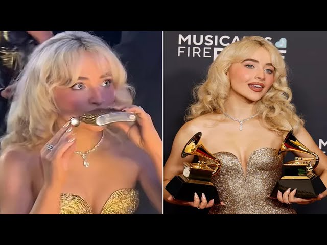 Sabrina Carpenter Sips from Bedazzled Flask Matching Her Dress at the 2025 Grammys:Did You Catch It?