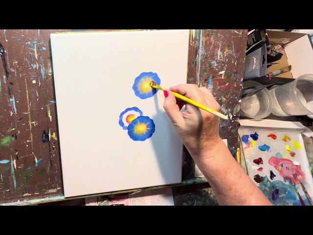 Morning Glories/ Paint with me/ Easy Flower Painting/ Acrylic Painting