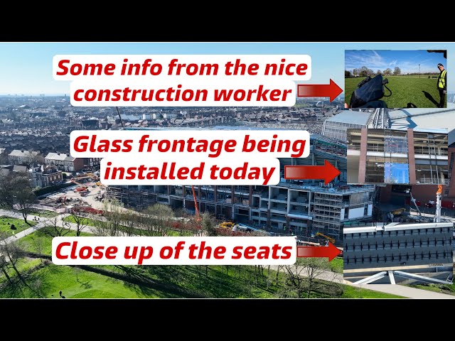 Liverpool F.C. Anfield Road Expansion Update, Glass installed and close look at seats.