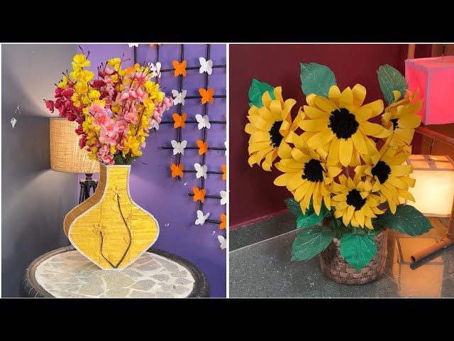 DIY Handmade Vase & Paper Sunflower Bouquet | Beautiful Home Decor Ideas