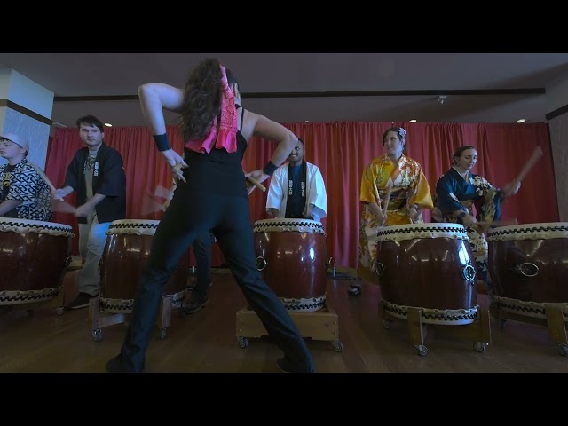 Taiko Drum Lessons with Maureen Brase-Houchin in the Lauritzen Gardens great hall.