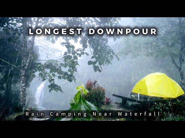 ⛈️ LONG DOWNPOUR! Solo Rain Camping with Beautiful Scenery 🏞️ Smoothing Rain Sound