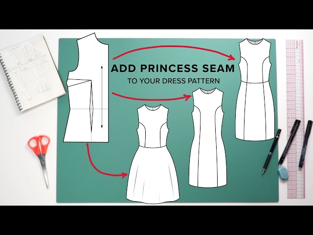 Pattern drafting for 3 different dresses with princess seams