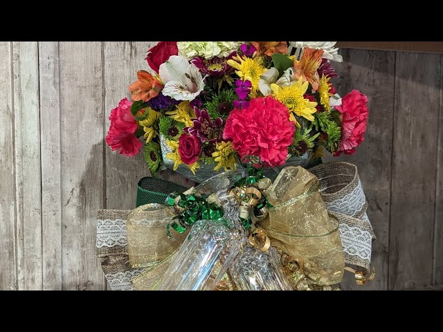 DIY - WINE BOTTLE FLOWER BOUQUET - GREAT GIFT IDEA