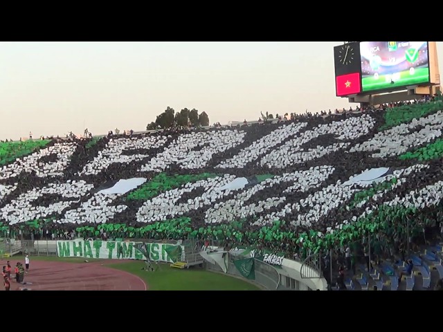 تيفو جمهور الرجاء في مباراة النصر الليبي و هستيريا اللاعب متولي بعد الهدف - Tifo Curva Sud Casa