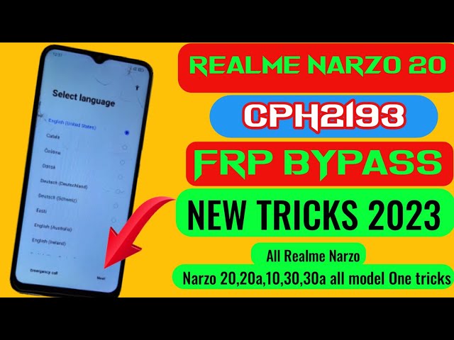 Realme Narzo20(Rmx2193)Frp Bypass|New Tricks 2023|Realme Narzo 20,20a,10,30,30a all Model 1solution