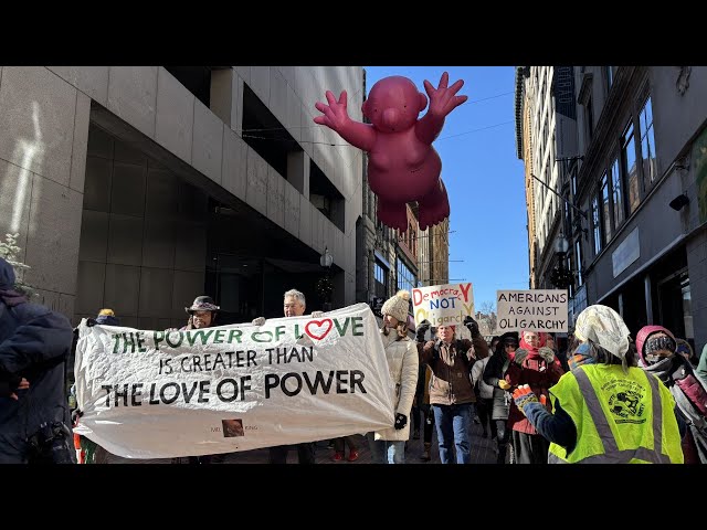 Hundreds of protesters gather in Boston in opposition to Donald Trump and Elon Musk