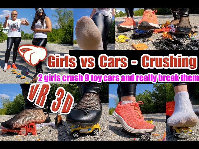 Girls crushes crush 9 toy cars crash car destroyed 3d 180 VR - Clip Download Link in the Description