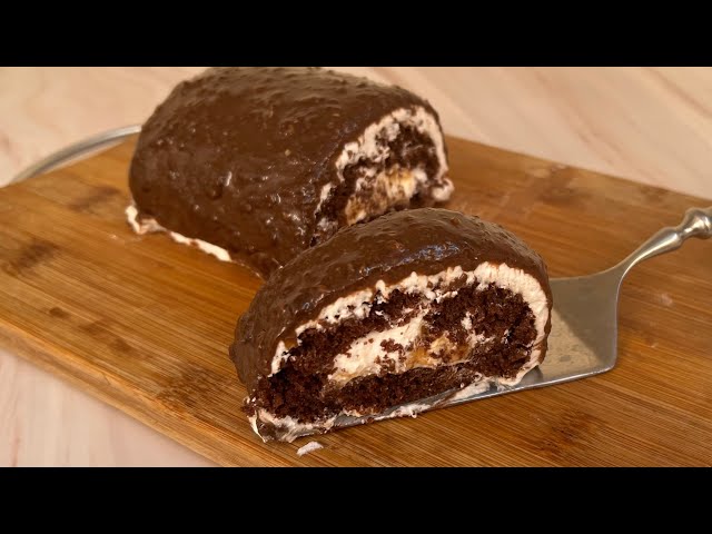 Just 10 mins Snickers Chocolate Cake Roll In Pan | No Mould, No Eggs, Oven Chocolate Swiss Roll