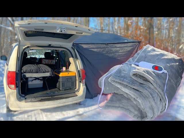 Car Camping in 3 Degrees with only an Electric Blanket | Winter Camping Solo in a Dodge Campervan