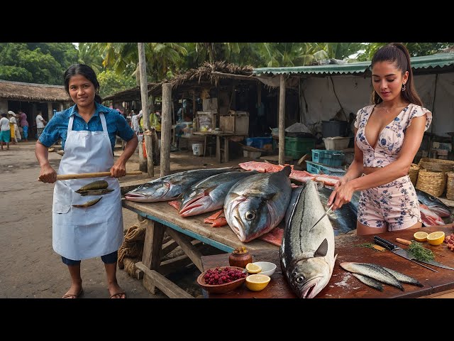 Ultimate Fish Cutting Skills at a Traditional Village Fish Market