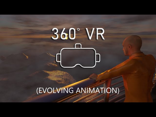 360 VR Animated Art (Evolving Animation, with Gathering Mist), Ocean and Lighthouse