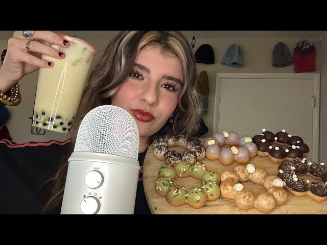 [ASMR] DRINKING BOBA+MOCHI DONUTS 🧋