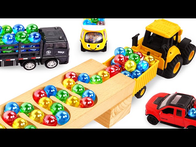 Marble Run ASMR Race ☆ HABA Slope & Dump Truck Excavator Ambulance Forklift Garbage Truck Tractors57