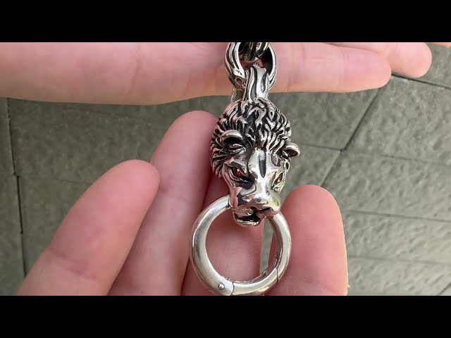 Lion Head Sterling Silver Biker Keychain