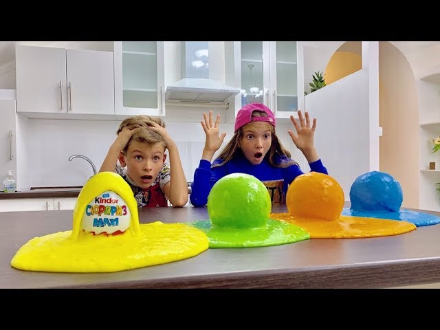 Что СПРЯТАНО В СЛАЙМЕ!!! Slime VS Kinder!!