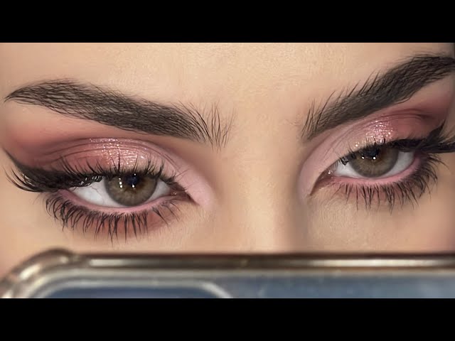 🎀 ميك اب زهري مع ايلاينر بني سهل PINK EYE MAKEUP