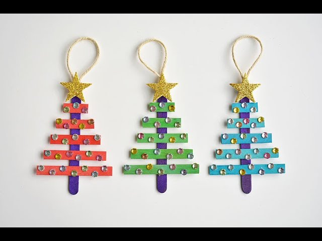 Glittering Popsicle Stick Christmas Trees