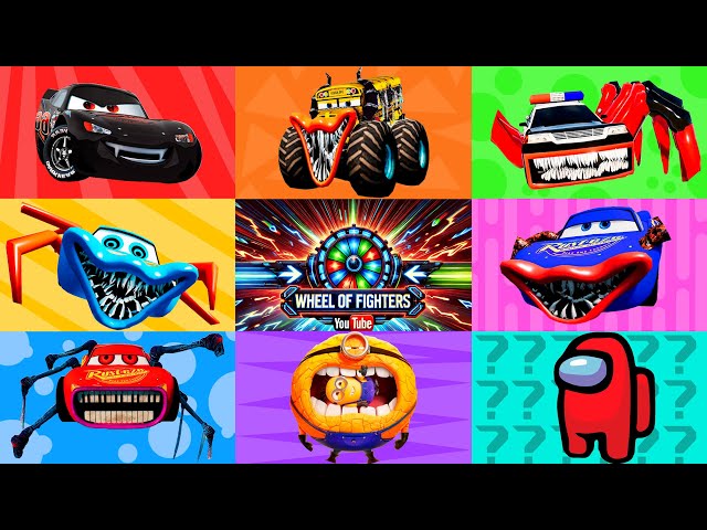 🟦🚗 Wheel of Monster Сolorful 🚗🟦 Evil McQueen Exe, Police Car Etaer, Minions, Bus Eater, Among Us !!!