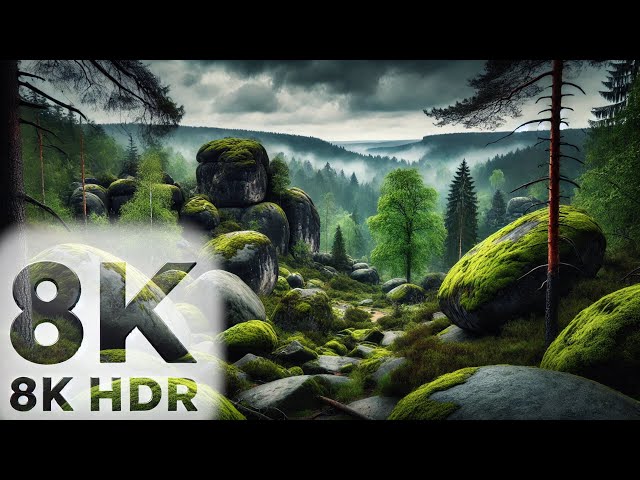 🌧️ 8K HDR Relaxing Forest Rain with Majestic Boulders | Calming Nature Sounds 🌧️ Dolby Vision