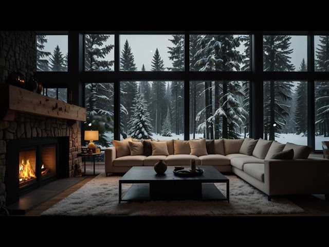 No Ads Fireplace Blizzard ASMR - Snow Storm Sound With Fireplace Burning For Deep Sleeping