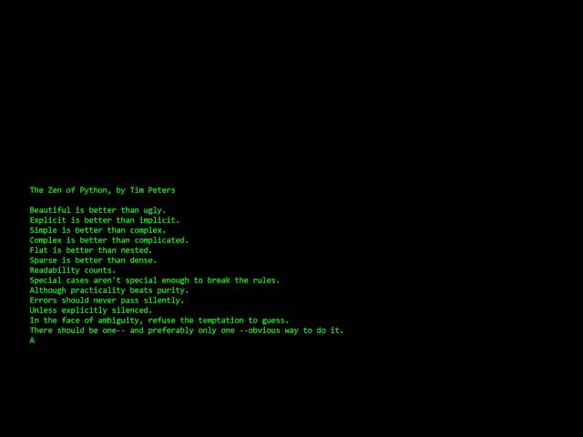 The Zen of Python, by Tim Peters