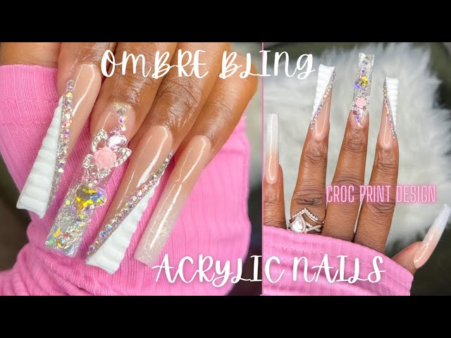 ✨OMBRE BLING ACRYLIC SET | Croc Print | Freestyle | Tutorial | Voiceover | WATCH ME WORK |