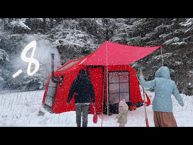 WINTER CAMPING IN OUR WARM TENT WHERE EVERYTHING IS FROZEN