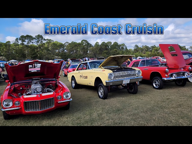 vlogging Emerald Coast Cruisin classic car show, 100s of old cars & trucks owner interviews & more